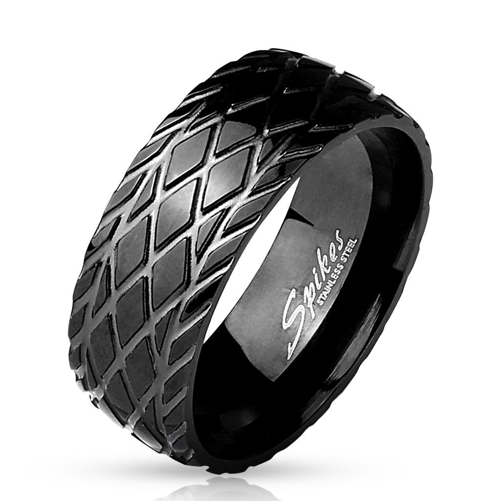 Diamond Cut Grooved Dome Black IP Stainless Steel Ring