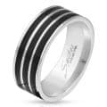 Triple Black Lines Stainless Steel Ring