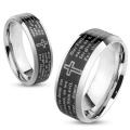 Lord's Prayer Black IP Beveled Edge Stainless Steel Ring