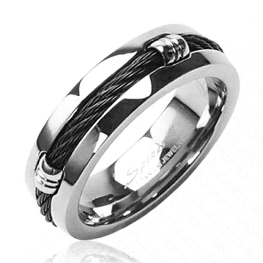 Solid Titanium with Black Chain Design Ring