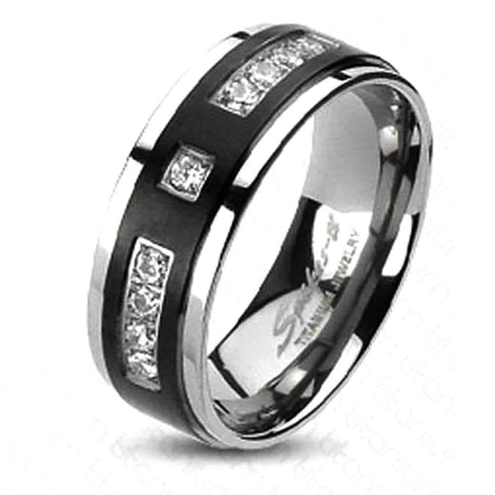 Solid Titanium Black Plated Center with Multi-CZs Band Ring