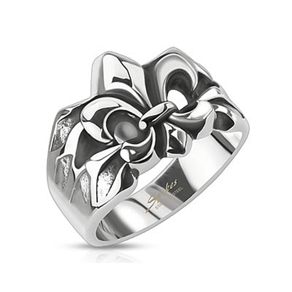 Crashed Fleur De Lis Cast Stainless Steel Ring