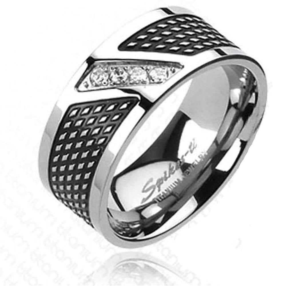 Solid Titanium Black Plated with 4 CZs Modern Band Ring