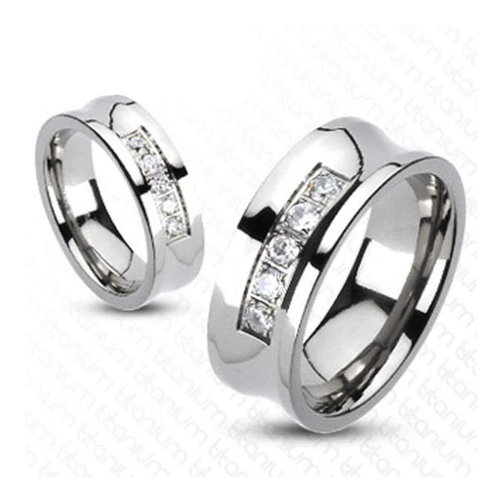 Solid Titanium 5 CZ Concave Band Ring