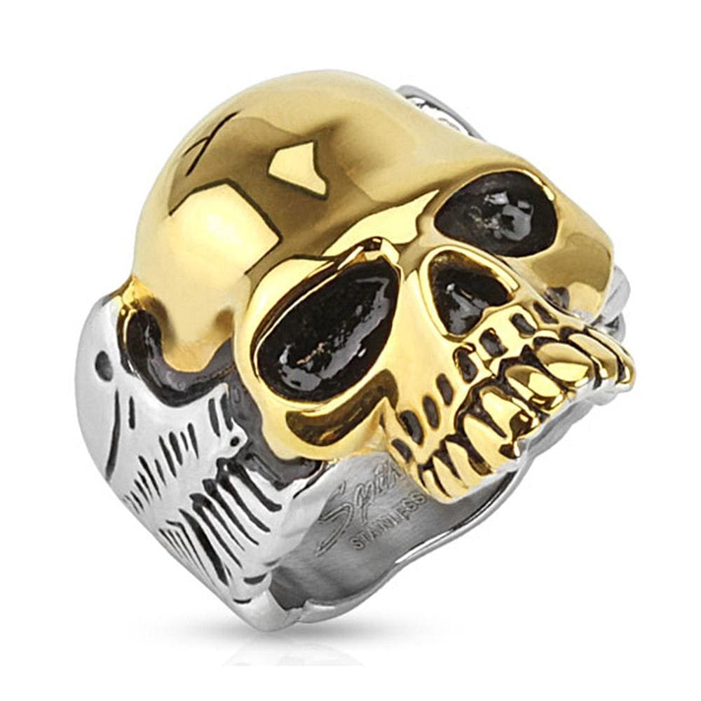Skull Gold IP Two Tone Biker Stainless Steel Ring
