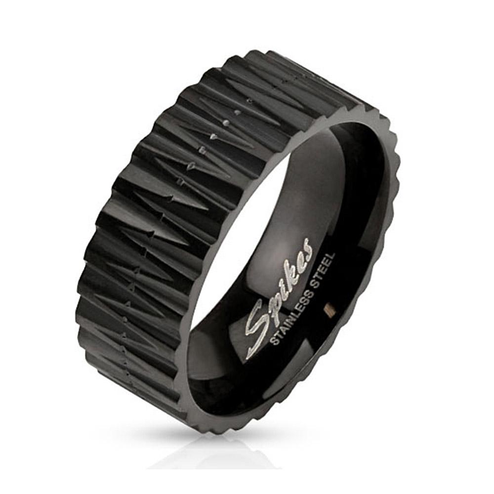 Zigzag Cut Black IP Band Stainless Steel Ring