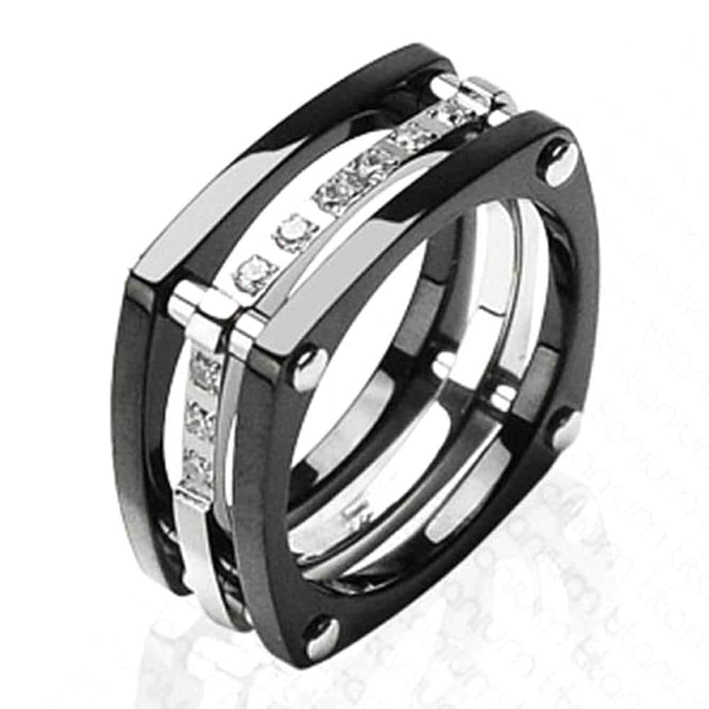 Solid Titanium with Plated Black and CZ Stones Ring