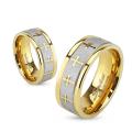 Celtic Cross Gold IP Stainless Steel Ring with Brushed Center Two Tone Ring