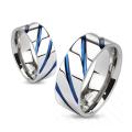 Striped Solid Blue IP Titanium Band Ring