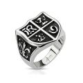 Medieval Shield and Fleur de Lis Wide Cast Stainless Steel Ring