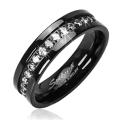 Solid Titanium with Black and CZ Stone Band Ring