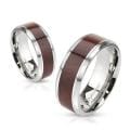 Wood Center Stainless Steel Beveled Edge Band Ring