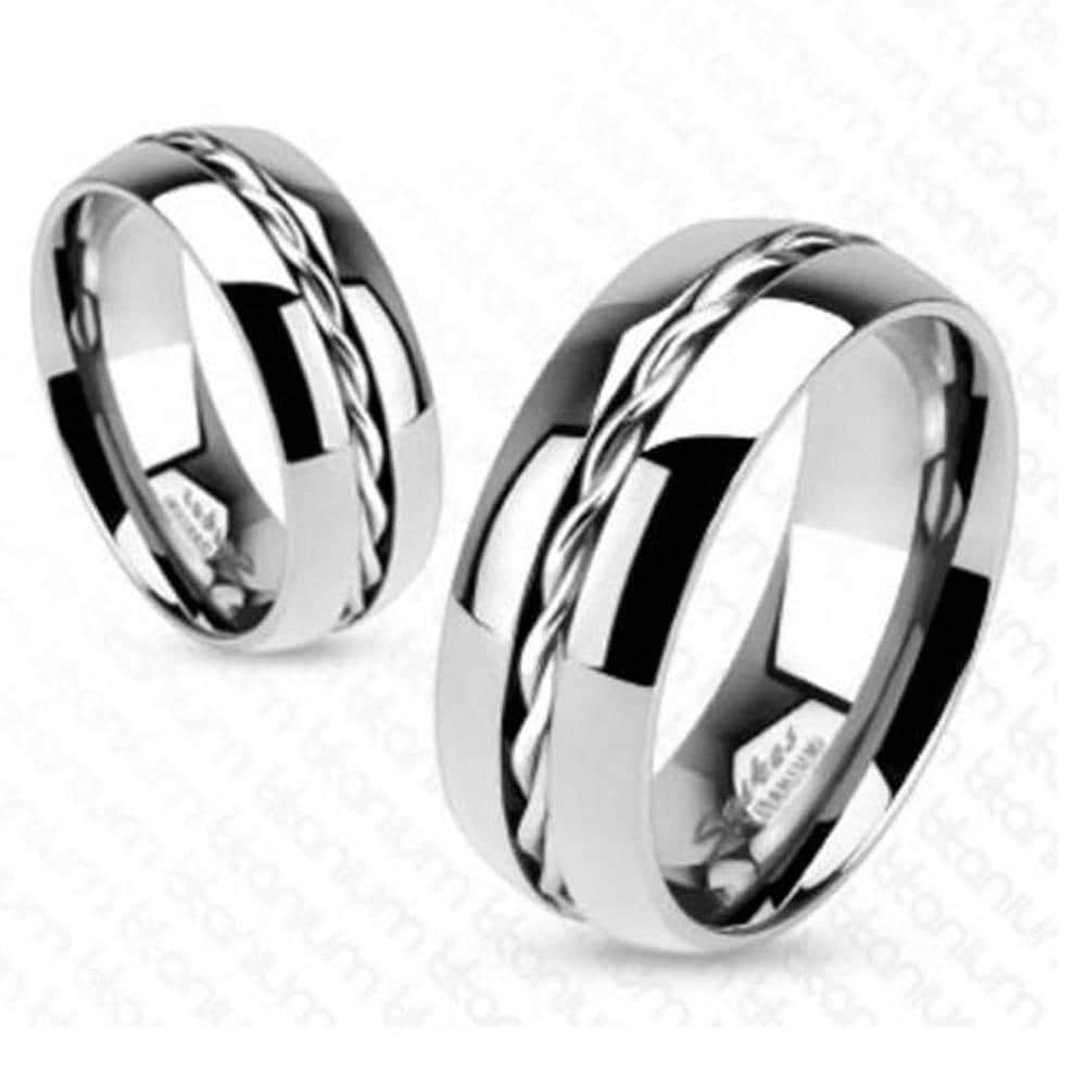 Rope Twist Inlay Center Band Ring Solid Titanium
