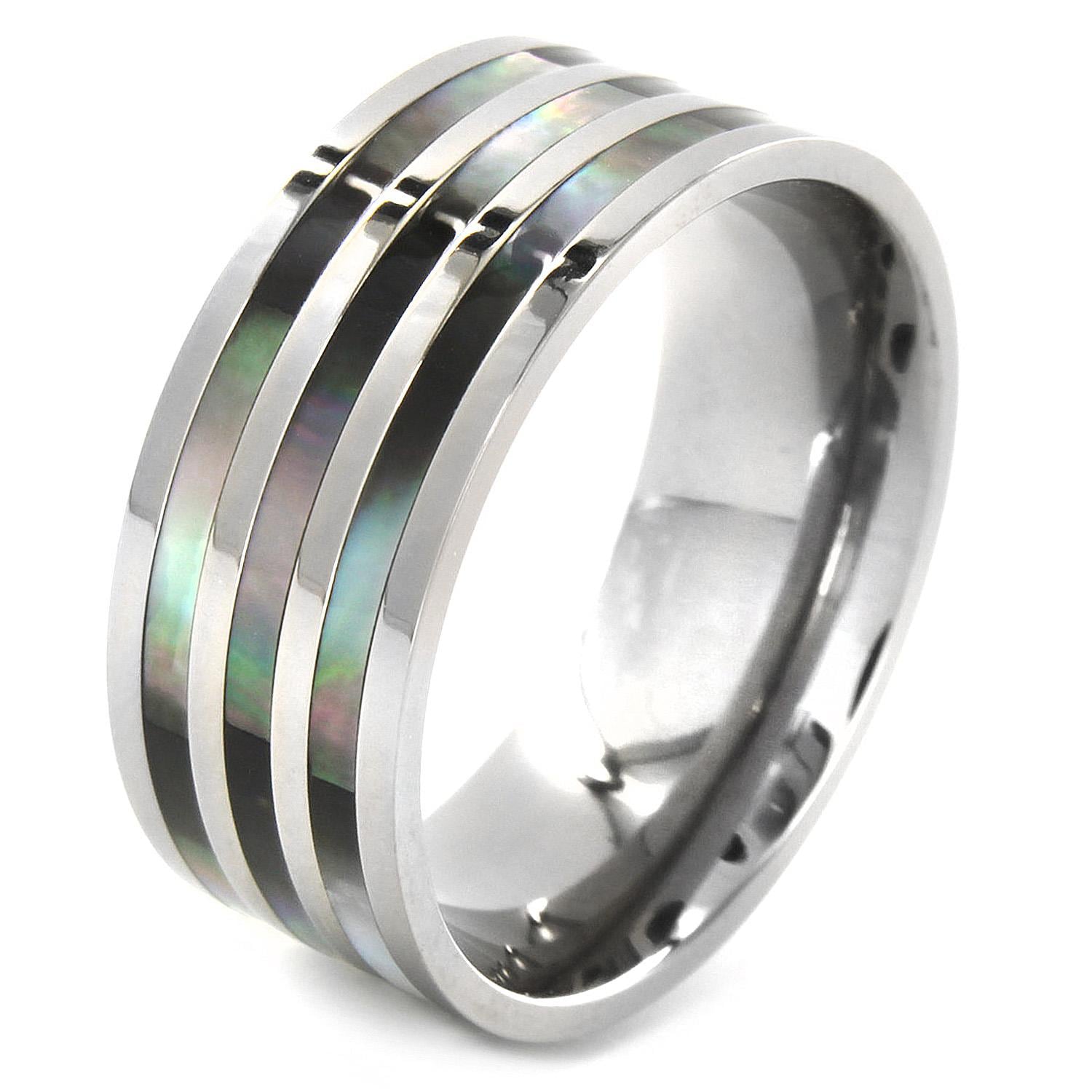 Shop Titanium Polished Abalone Inlay Ring - Free Shipping On Orders ...