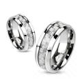 Silver Carbon Fiber Inlay Center Band Ring Solid Titanium