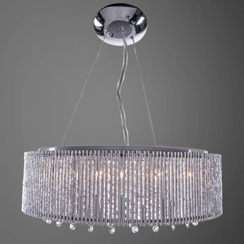 10 Light Shaded Chrome Crystal Pendant Chandelier with Clear European Crystals - Clear/Silver - 22" Wide