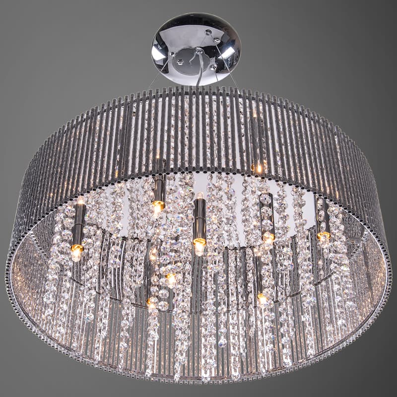 10 Light Shaded Chrome Crystal Pendant Chandelier with Clear European Crystals - Clear/Silver - 22" Wide