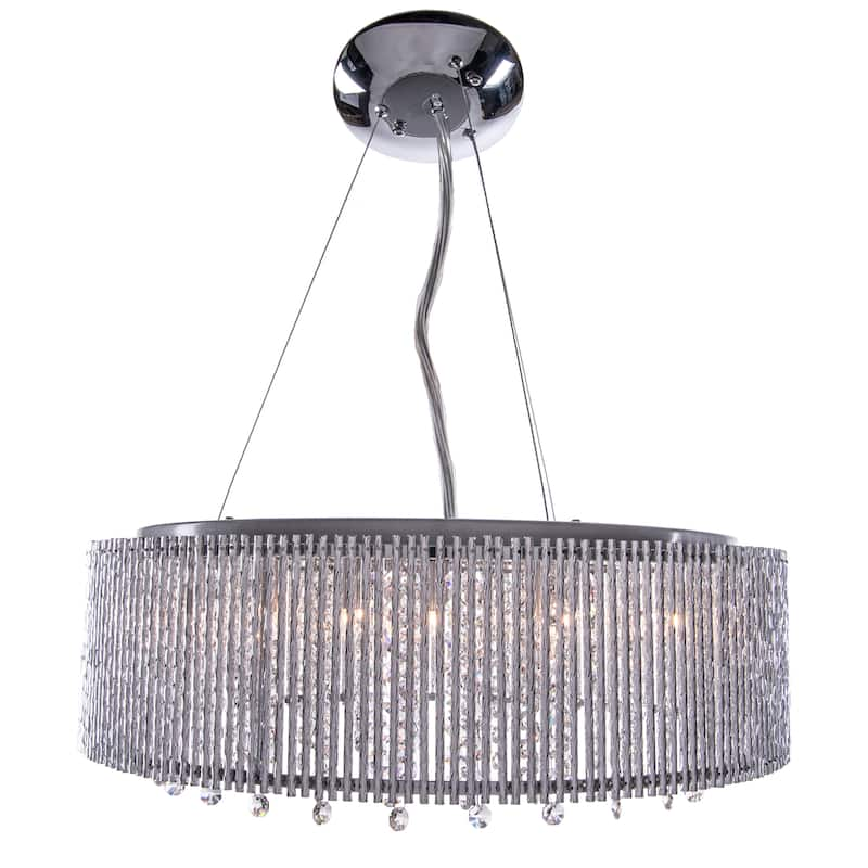 10 Light Shaded Chrome Crystal Pendant Chandelier with Clear European Crystals - Clear/Silver - 22" Wide