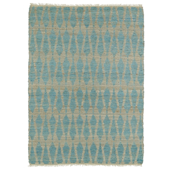 Handmade Natural Fiber Cayon Teal Rug - 2' x 3'