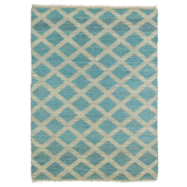slide 2 of 3, Handmade Natural Fiber Cayon Teal Lattice Rug (7'6 x 9') - 7'6" x 9'