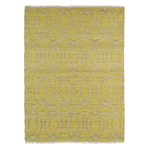 Handmade Natural Fiber Cayon Yellow Circles Rug (76 x 9)