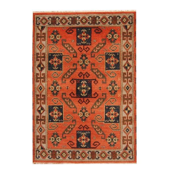 Herat Oriental Indo Hand knotted Tribal Kazak Rust/ Navy Wool Rug (42