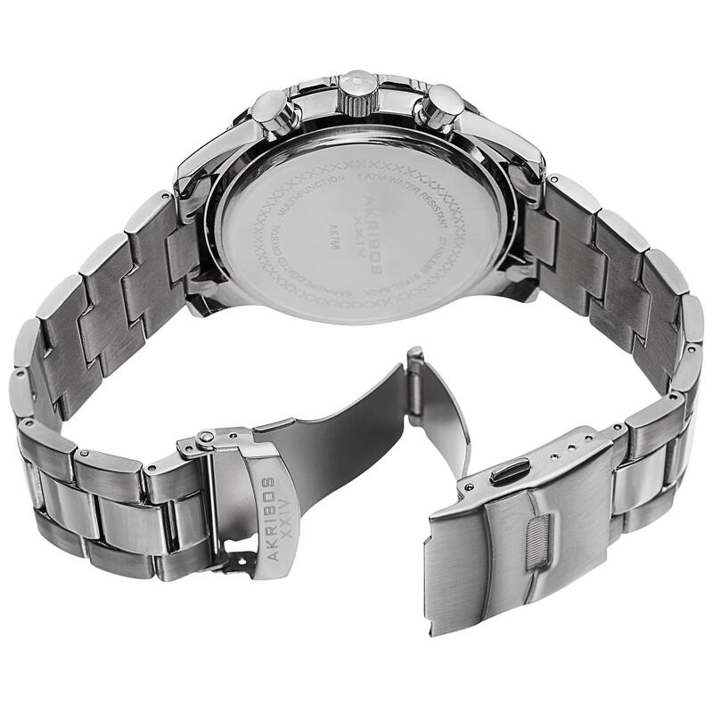 Akribos XXIV Men's Swiss Quartz Multifunction Dual-Time Stainless Steel Silver-Tone Bracelet Watch