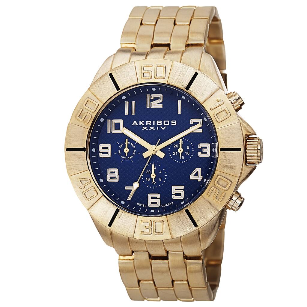 Akribos XXIV Men's Swiss Quartz Multifunction Dual-Time Blue Bracelet Watch