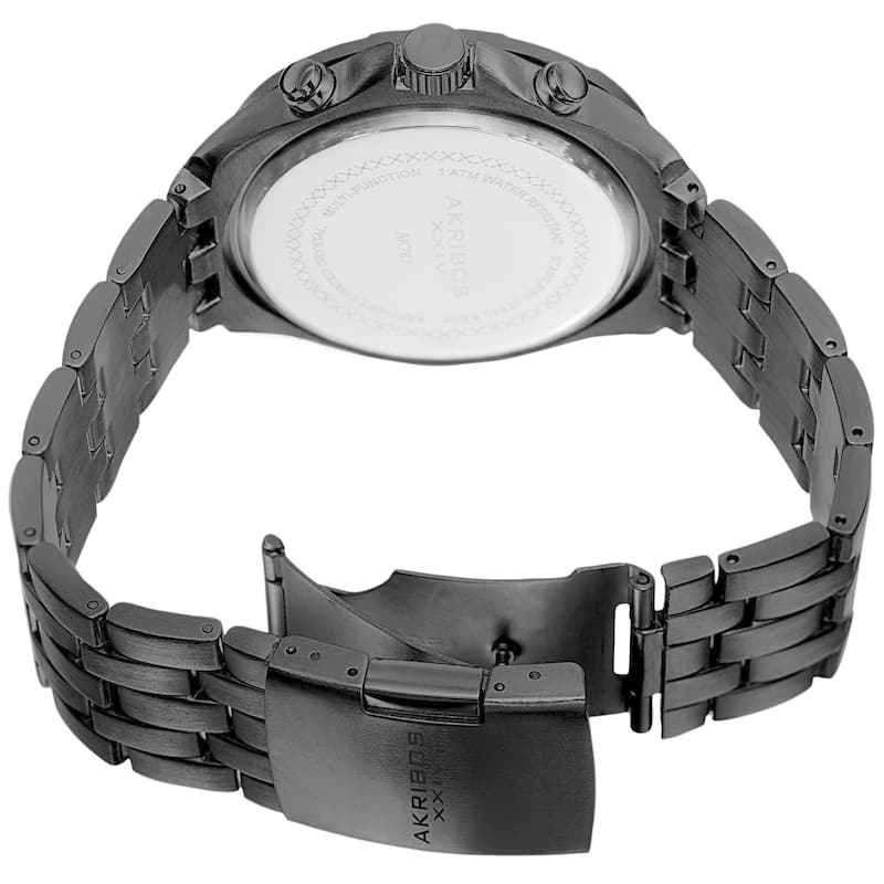 Akribos XXIV Men's Swiss Quartz Multifunction Dual-Time Black Bracelet Watch