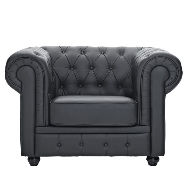 Chesterfield Black Leather Tufted Armchair