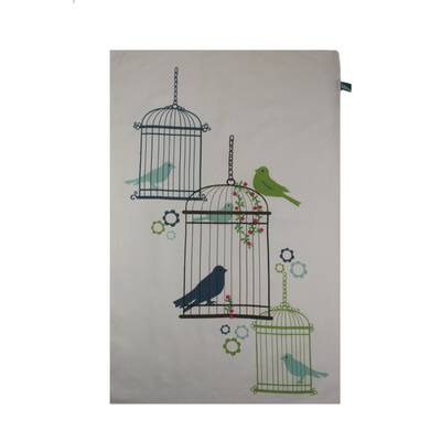 Handmade Set of 2 Sweet Bird Retro Embroidered Kitchen Towels (India)
