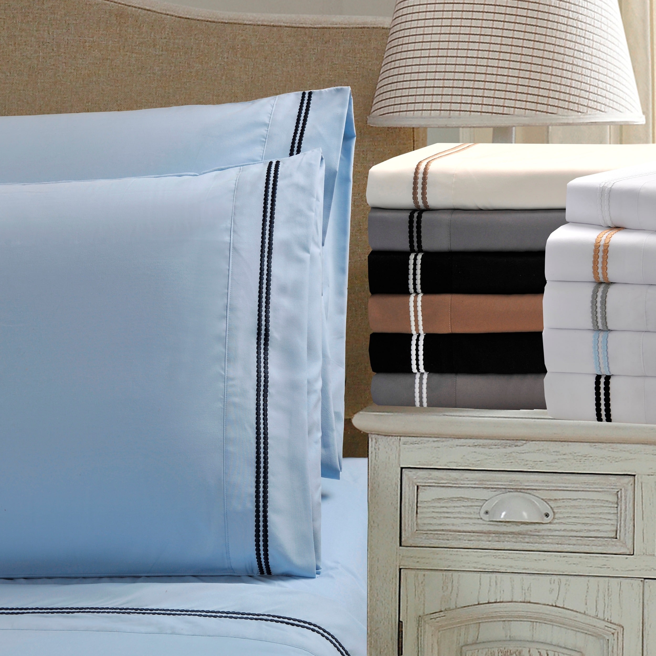 Embroidered Bed Sheet Set Ultra Soft Comfort Wrinkle Resistant