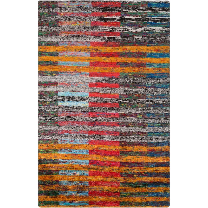 Hand-Knotted Demarcus Stripe Pattern Cotton Area Rug - 2' x 3' - 2' x 3'