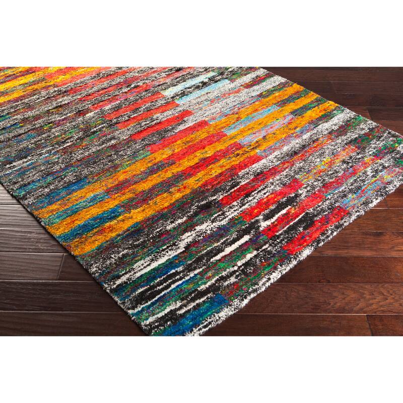 Hand-Knotted Demarcus Stripe Pattern Cotton Area Rug - 2' x 3' - 2' x 3'