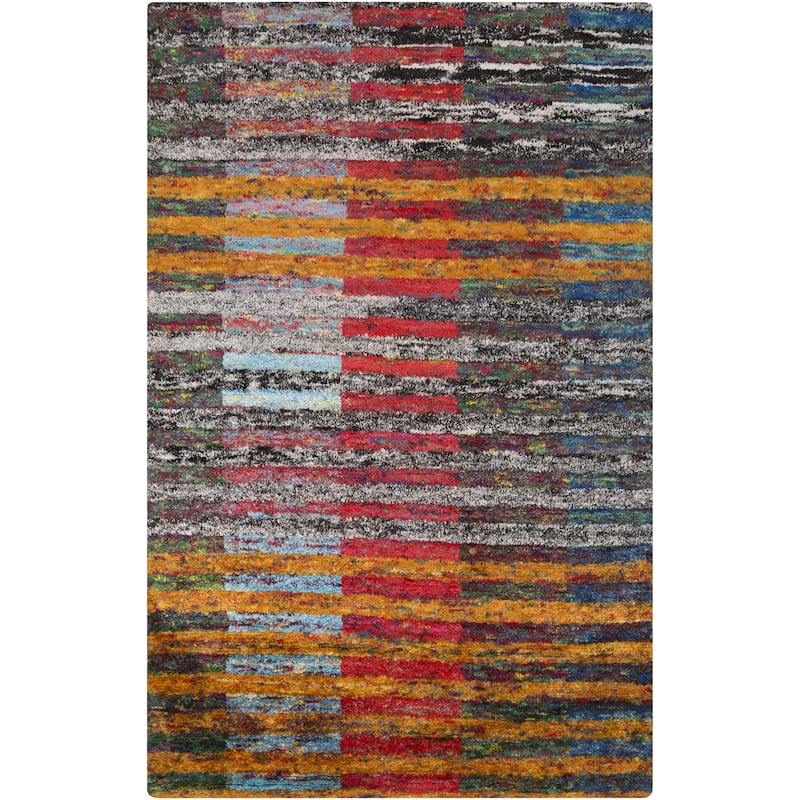 Hand-Knotted Demarcus Stripe Pattern Cotton Area Rug - 2' x 3' - 2' x 3' - 2' x 3' - Red/Orange