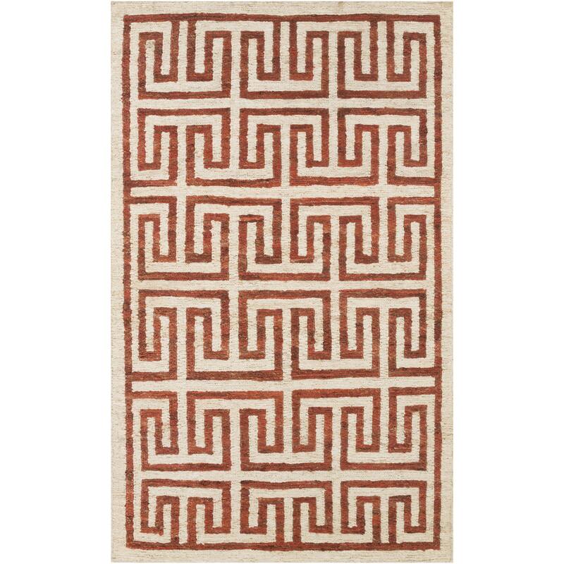 Hand-Woven Gilberto Geometric Pattern Jute Area Rug - Red - 2' x 3'