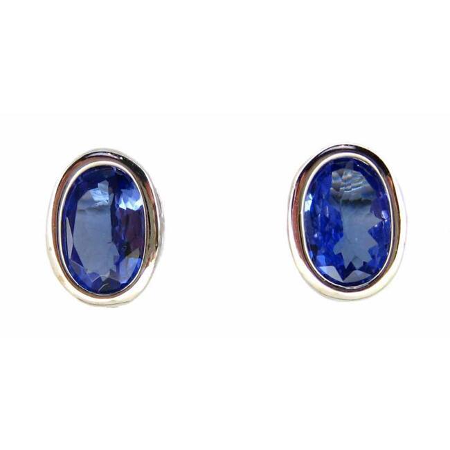 Kabella 14k White Gold Bezel-set Tanzanite Oval Stud Earrings