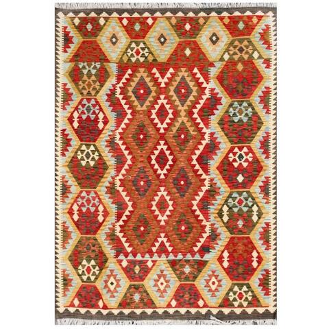 Handmade One-of-a-Kind Wool Kilim (Afghanistan) - 5'10 x 7'10