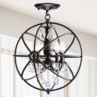 Benita Antique Black 4-light Iron Orb Flush Mount Crystal Chandelier ...