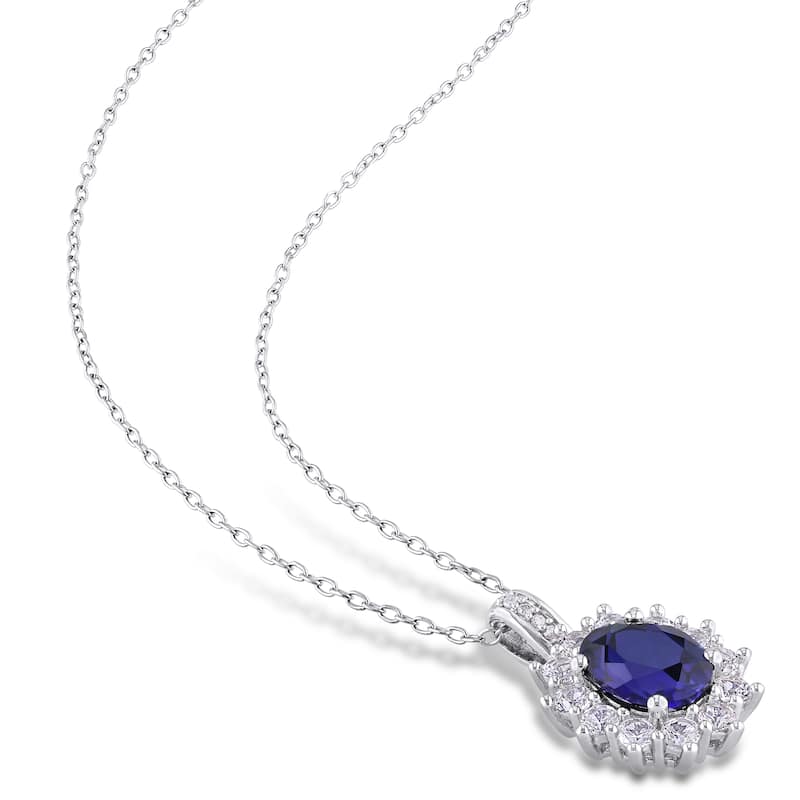 Miadora Silver Created Blue and White Sapphire and Diamond Accent Birthstone Earrings and Necklace Set