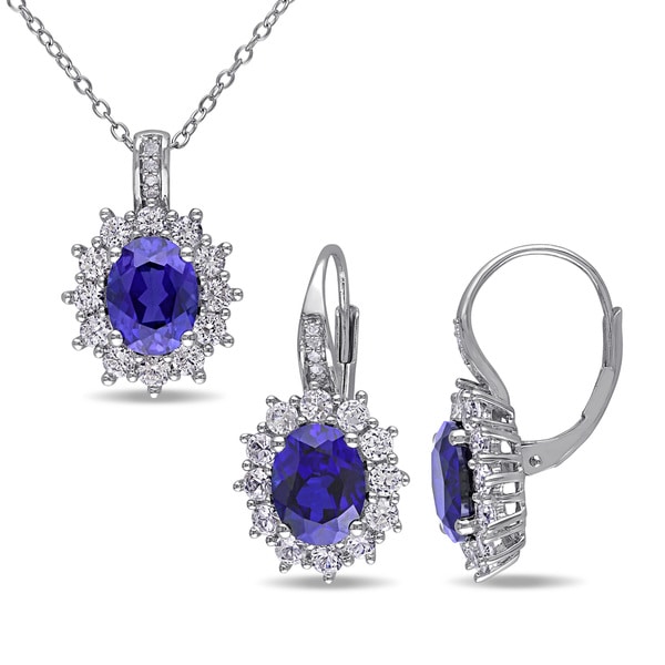 Shop Miadora Silver Created Blue and White Sapphire and Diamond Accent ...