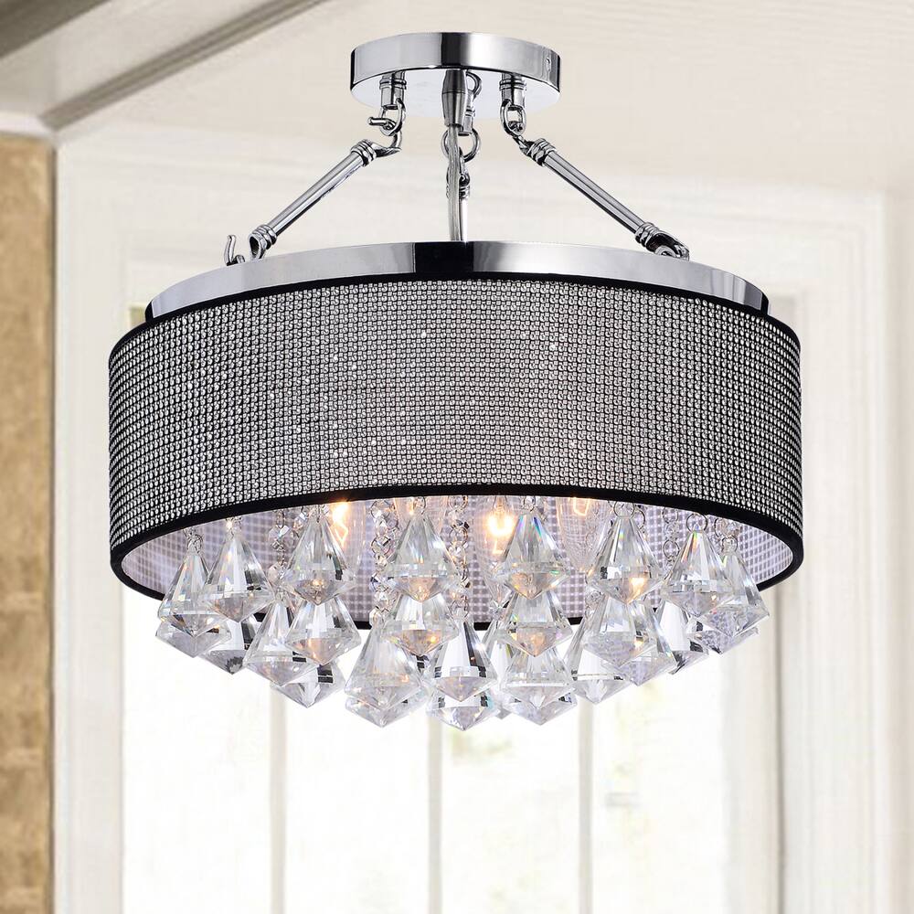 Yessica Rhinestone Black Shade Semi-Flush Mount Crystal Chandelier