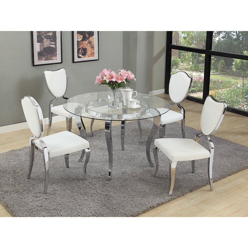 Somette Lexie 48-inch Glass Dining Table - Silver - 48 x 48 x 0.4