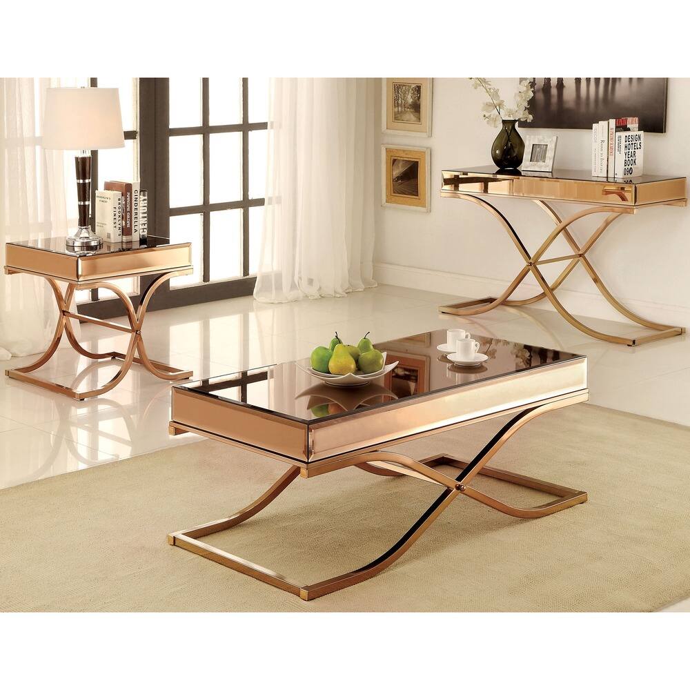 Laja Glam Copper 48-inch Glass Top 3-Piece Accent Table Set by Furniture of America