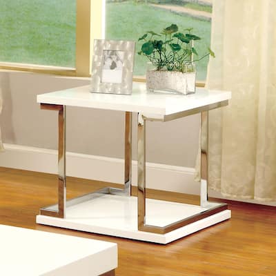 Wazy Contemporary White 24-inch Metal 1-Shelf Side Table by Furniture of America