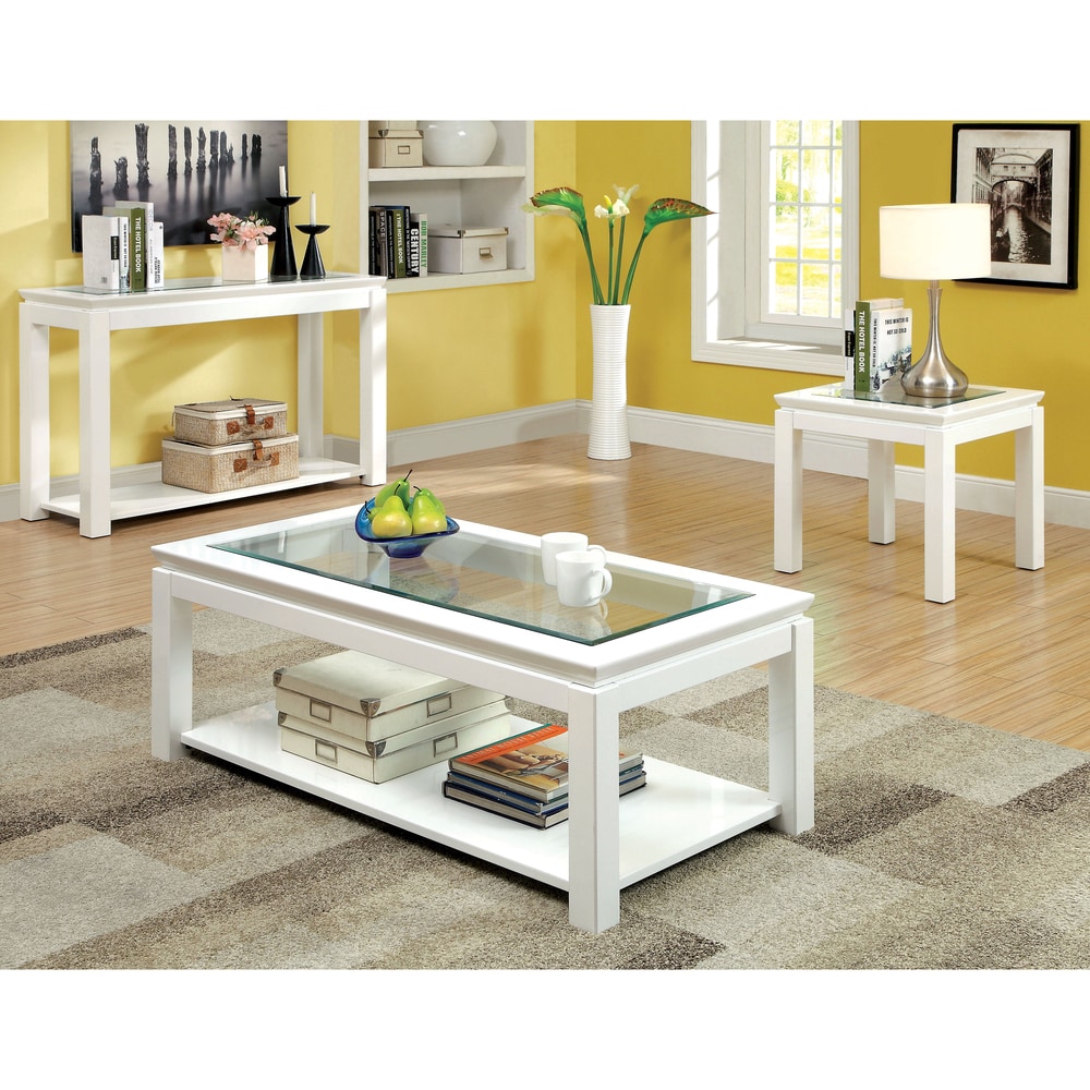 家具 d.i.a. Dia Modern 48-inch Glass Insert Glossy 1-Shelf Sofa Table by