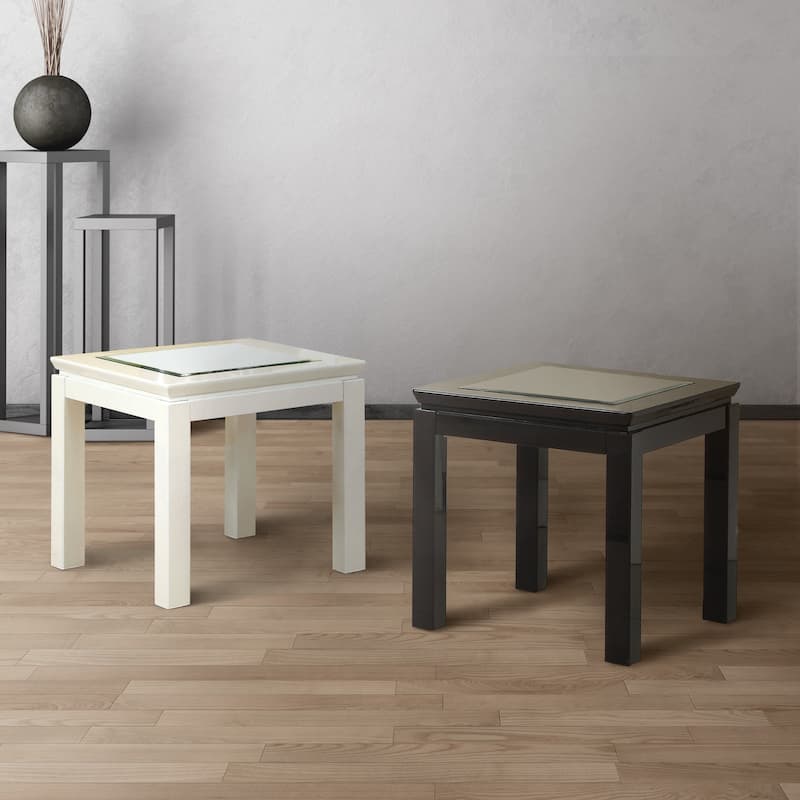 Dia Contemporary 22-inch Glass Insert Glossy Square Side Table by Furniture of America