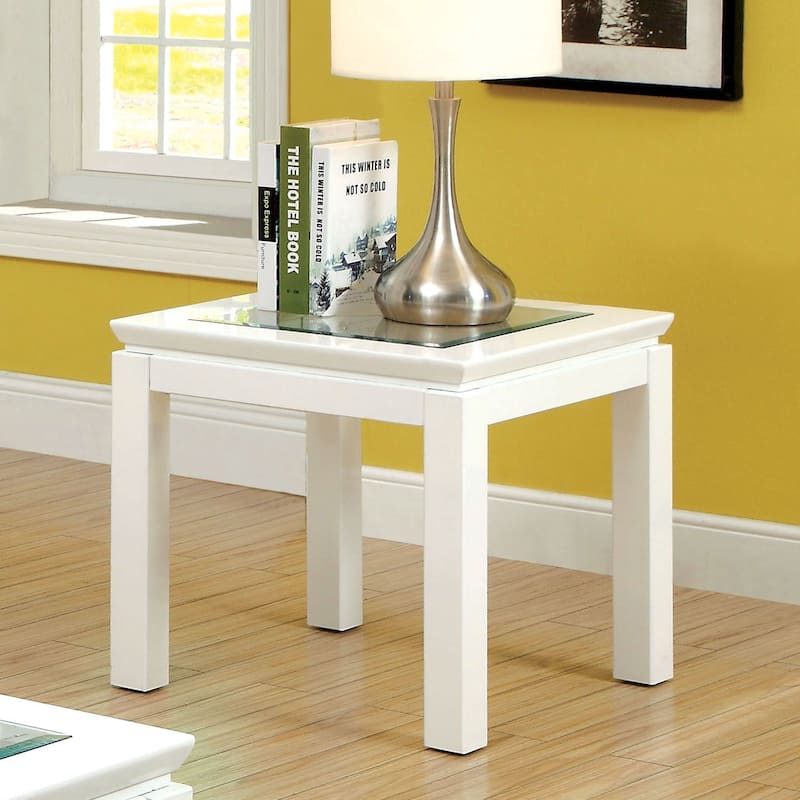 Dia Contemporary 22-inch Glass Insert Glossy Square Side Table by Furniture of America - White