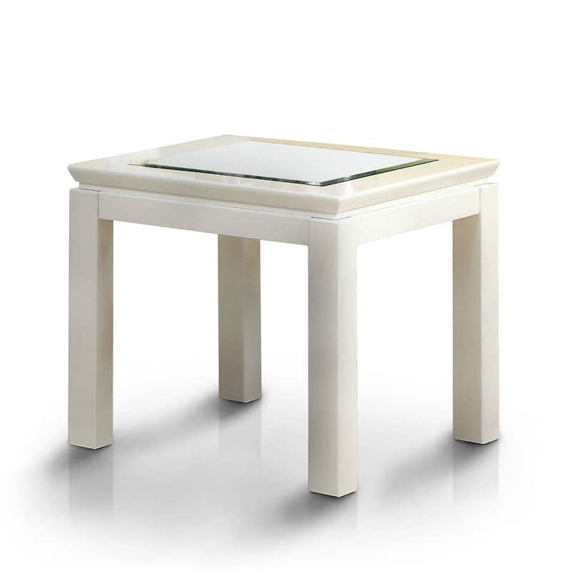 Dia Contemporary 22-inch Glass Insert Glossy Square Side Table by Furniture of America