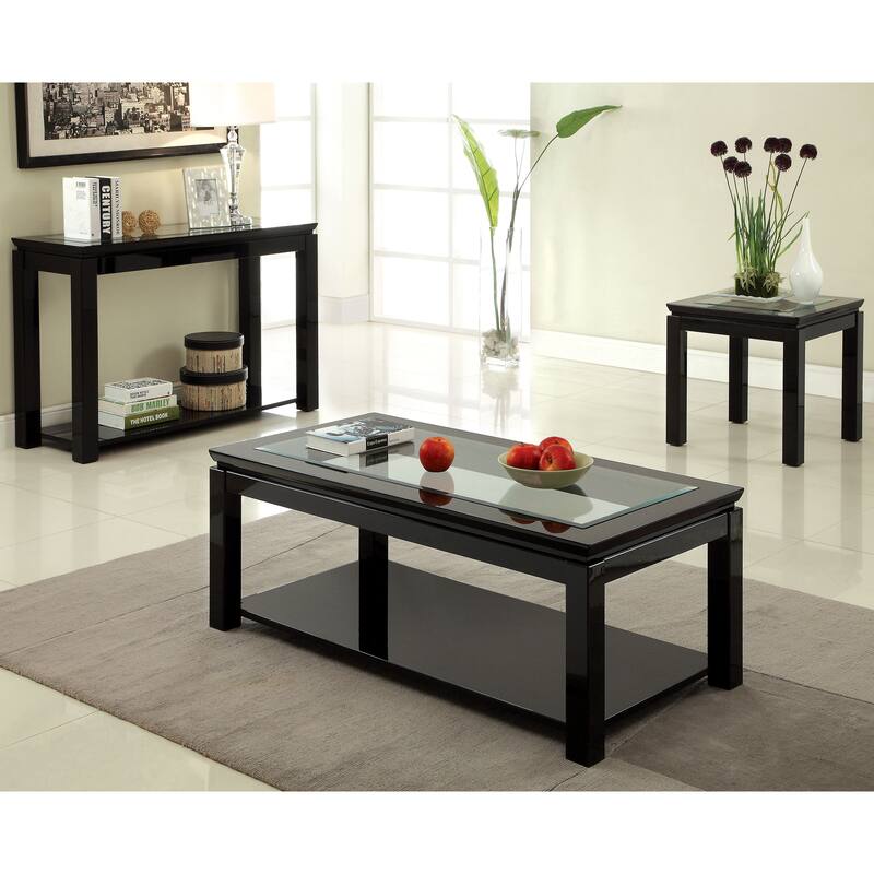 Dia Contemporary 22-inch Glass Insert Glossy Square Side Table by Furniture of America